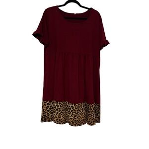 Burgundy Leopard Print Hem Babydoll Dress – Women’s 0XL